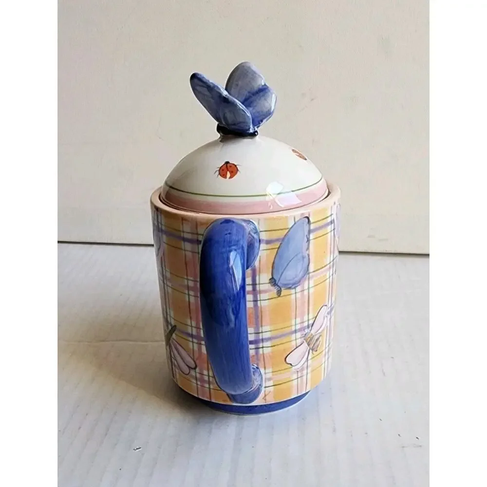 Teapot For One Butterfly Lady Bug Dragonfly Hand Painted Farmhouse Cottagecore